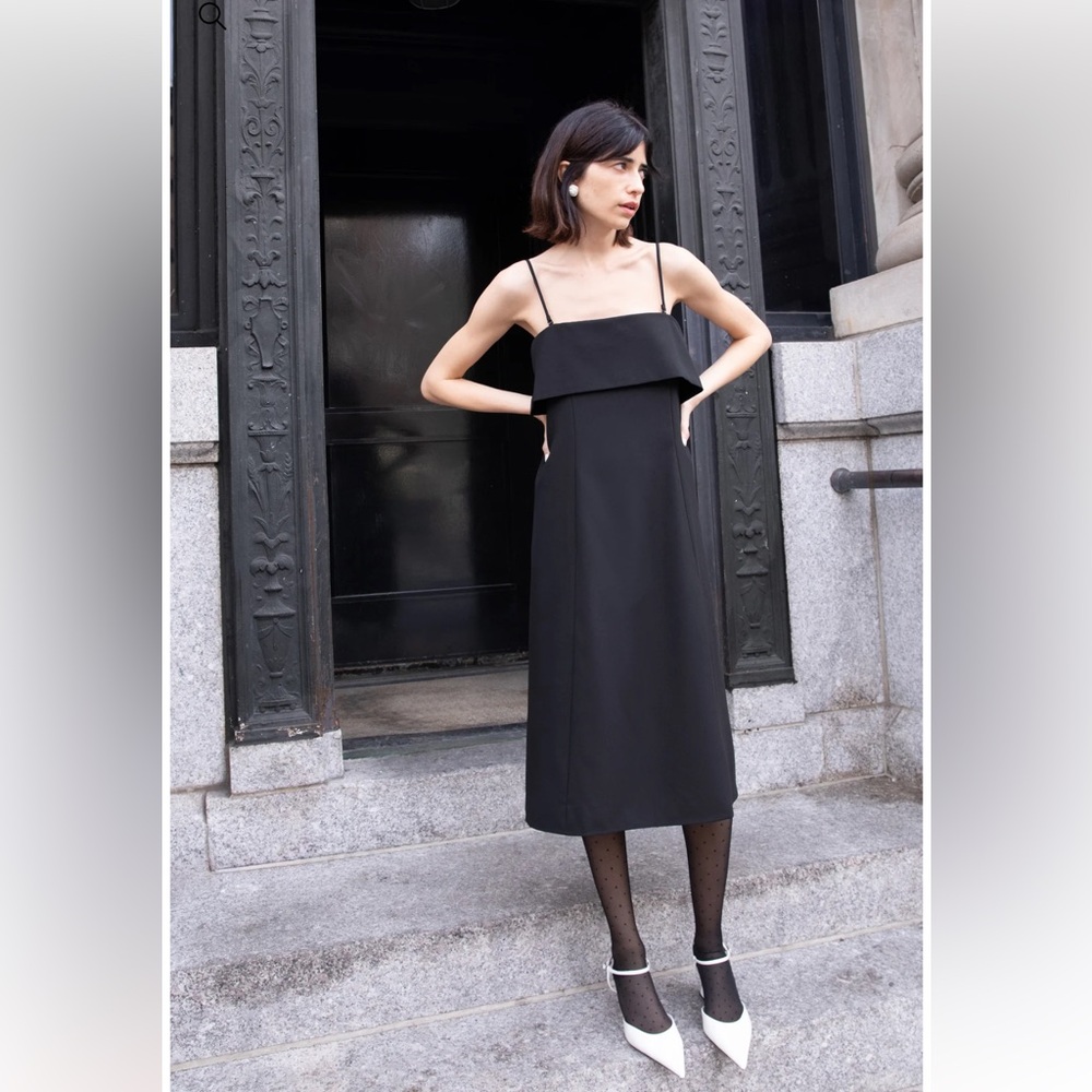 OAK + FORT A-LINE TUBE MIDI DRESS (Color: Black, Size: XS)